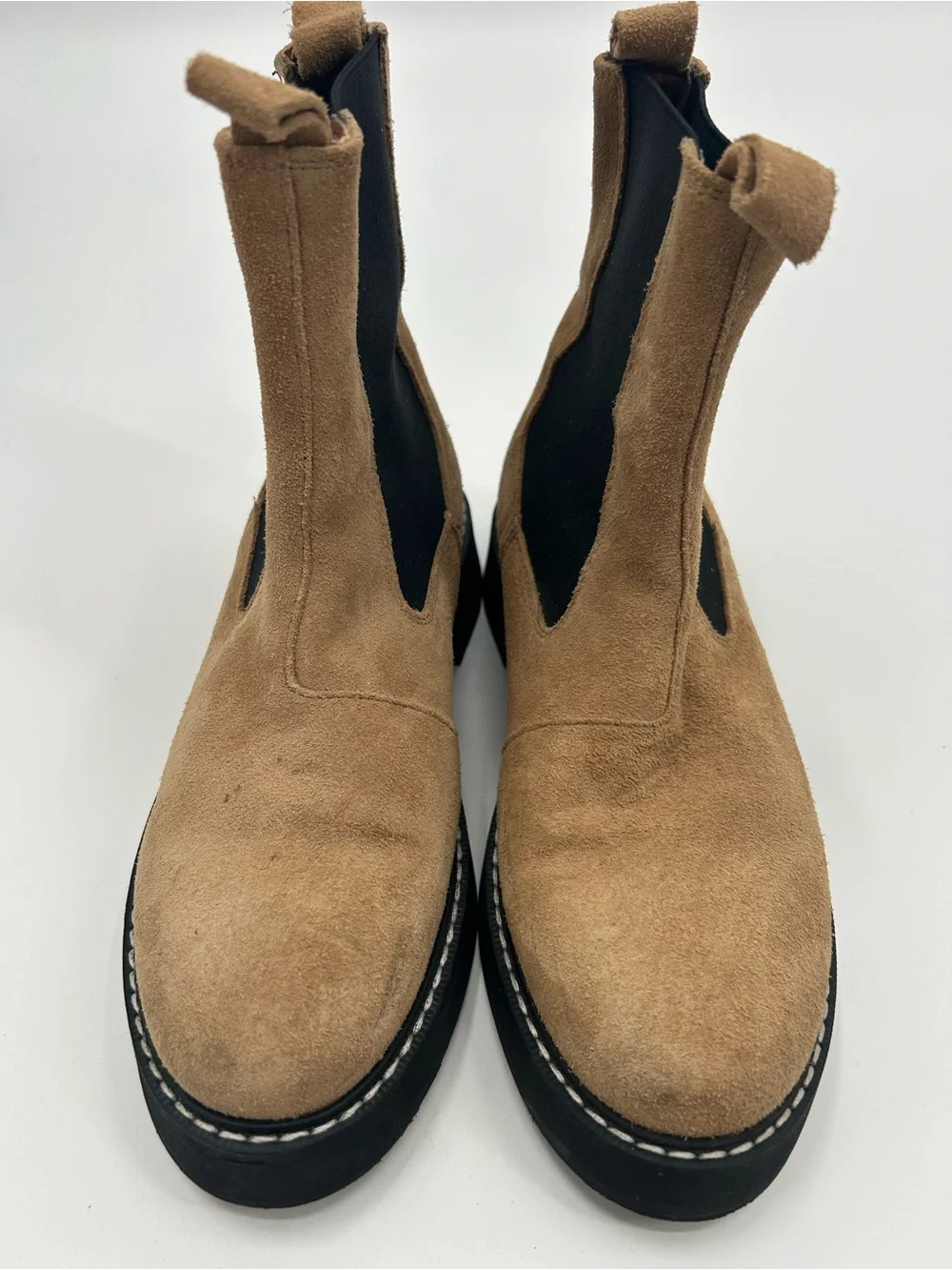 PILCRO Anthropologie Tan Leather Chukka Boots with Black Elastic size 38